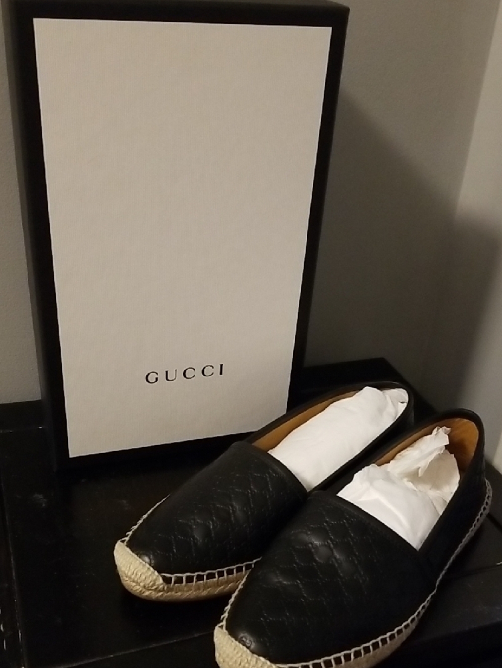 Gucci Black Quilted Leather Espadrille Flats